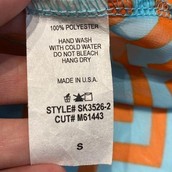 Yahada Sheer Blouse Top Shirt Size Small Turquoise Orange Chevron 3/4 Sleeve - Picture 10 of 13